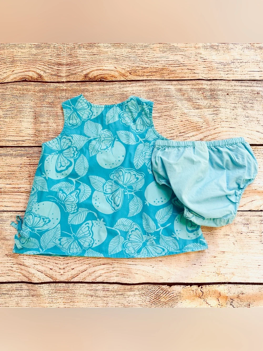 Lilly Pulitzer Blue Butterflies & Fruit Baby Lilly Dress & Bloomers Sz 12-18M